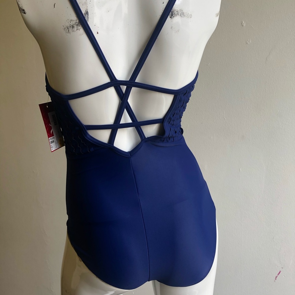 Navy Cross-Back Ruched Dance Leotard
